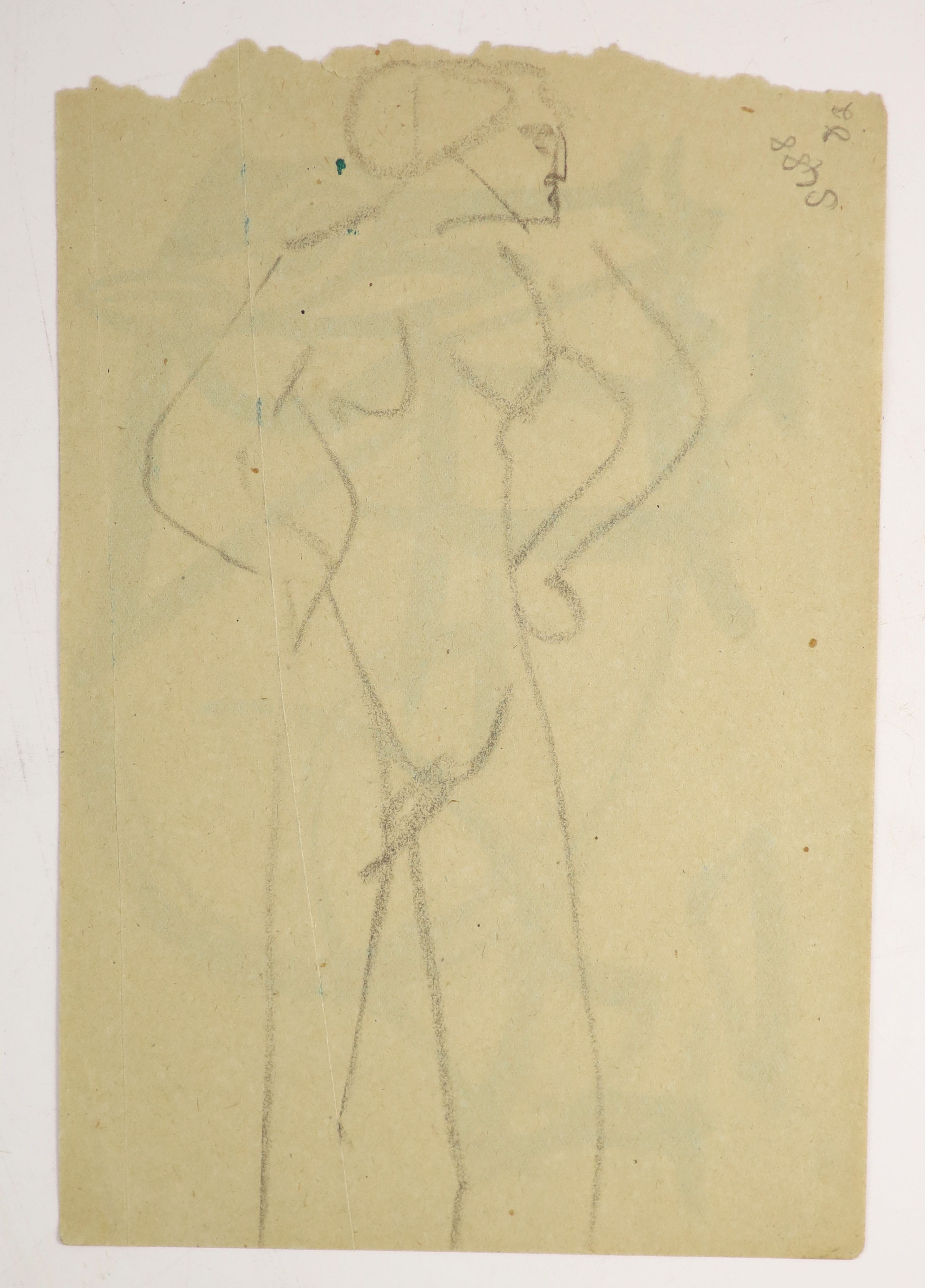 Henri Gaudier-Brzeska (1891-1915), Standing nude, an abstract sketch in watercolour verso, charcoal on paper, 21 x 19cms., unframed
